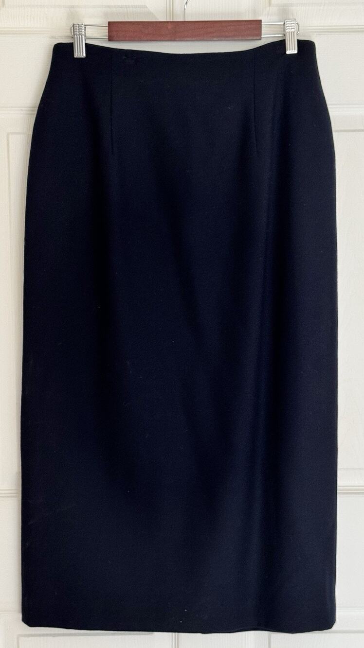 Jones New York Womens Size 14 Navy Blue A-Line 100% Wool Midi Skirt Business